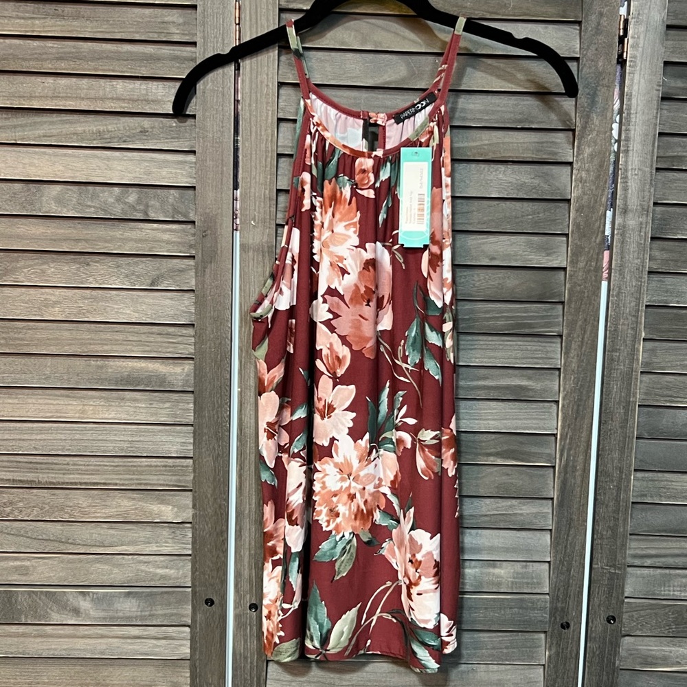 Papermoon- Stitch Fix. NWT. Floral Halter Tank Top - Rust Floral - Picture 2 of 8